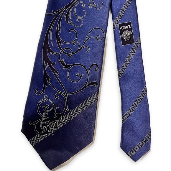 Gianni Versace Blue Ornate Silk Tie - Picture 1 of 4
